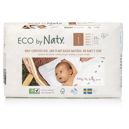 NATY Pieluchy jednorazowe no.1, 2-5 kg, 25 szt EKO
